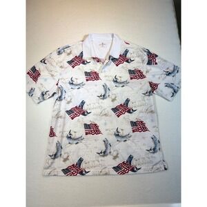 Golf America XL Polo Shirt American Flag Fish Graphic Novelty Golfing